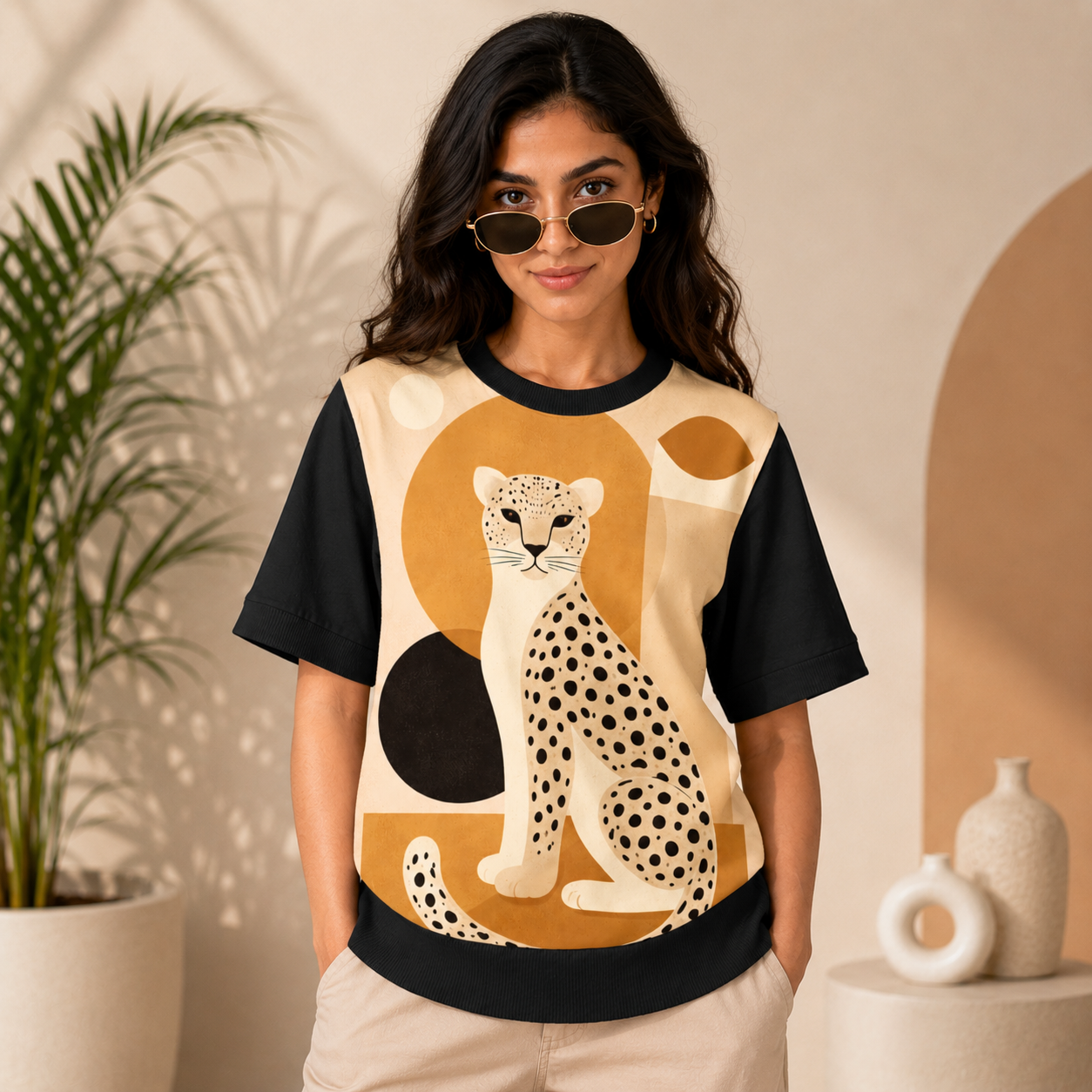 Golden Hunt – Women Big Cat Graphic T-shirt | Rangori