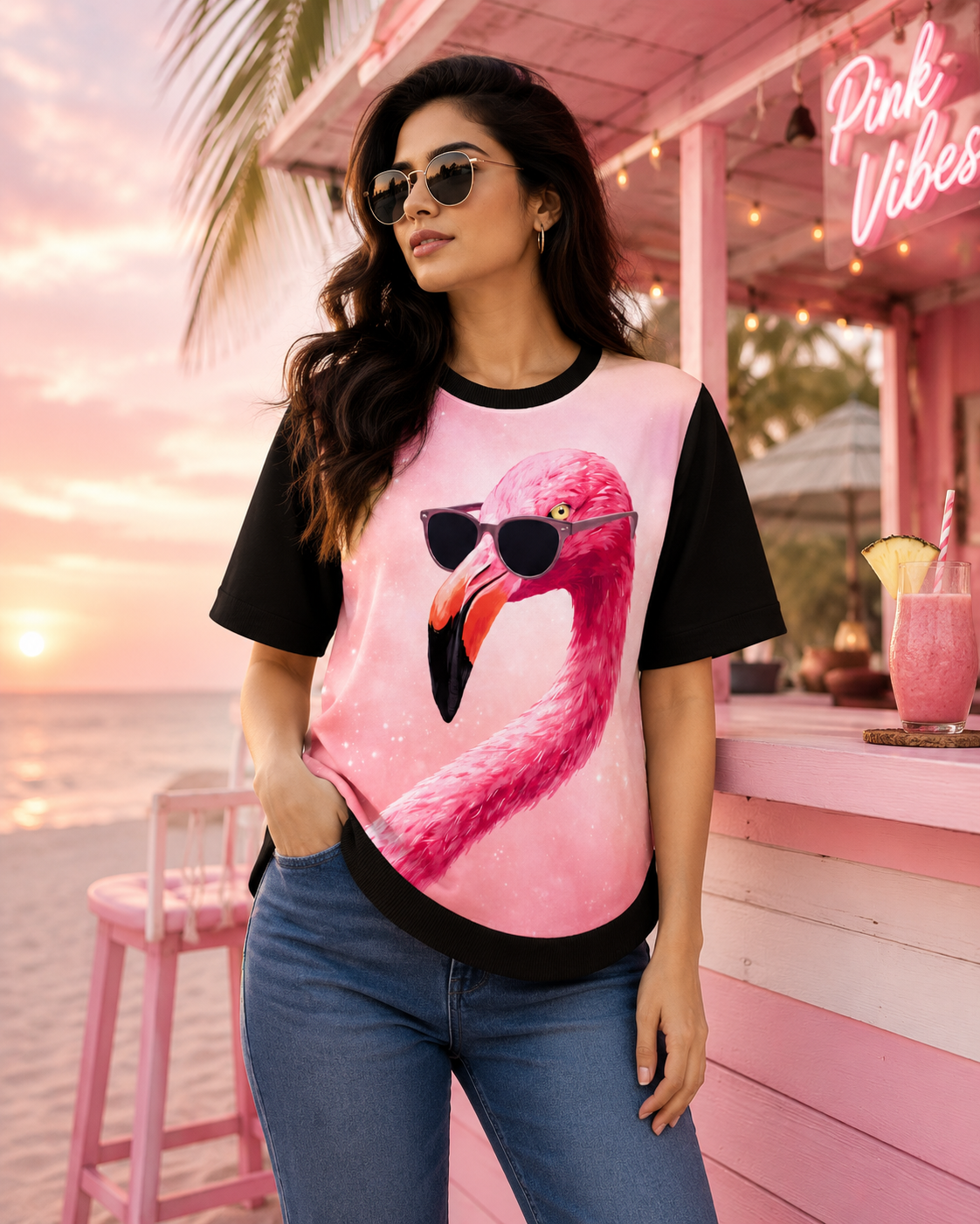 Blush Flamingo – Women Flamingo Print T-shirt | Rangori