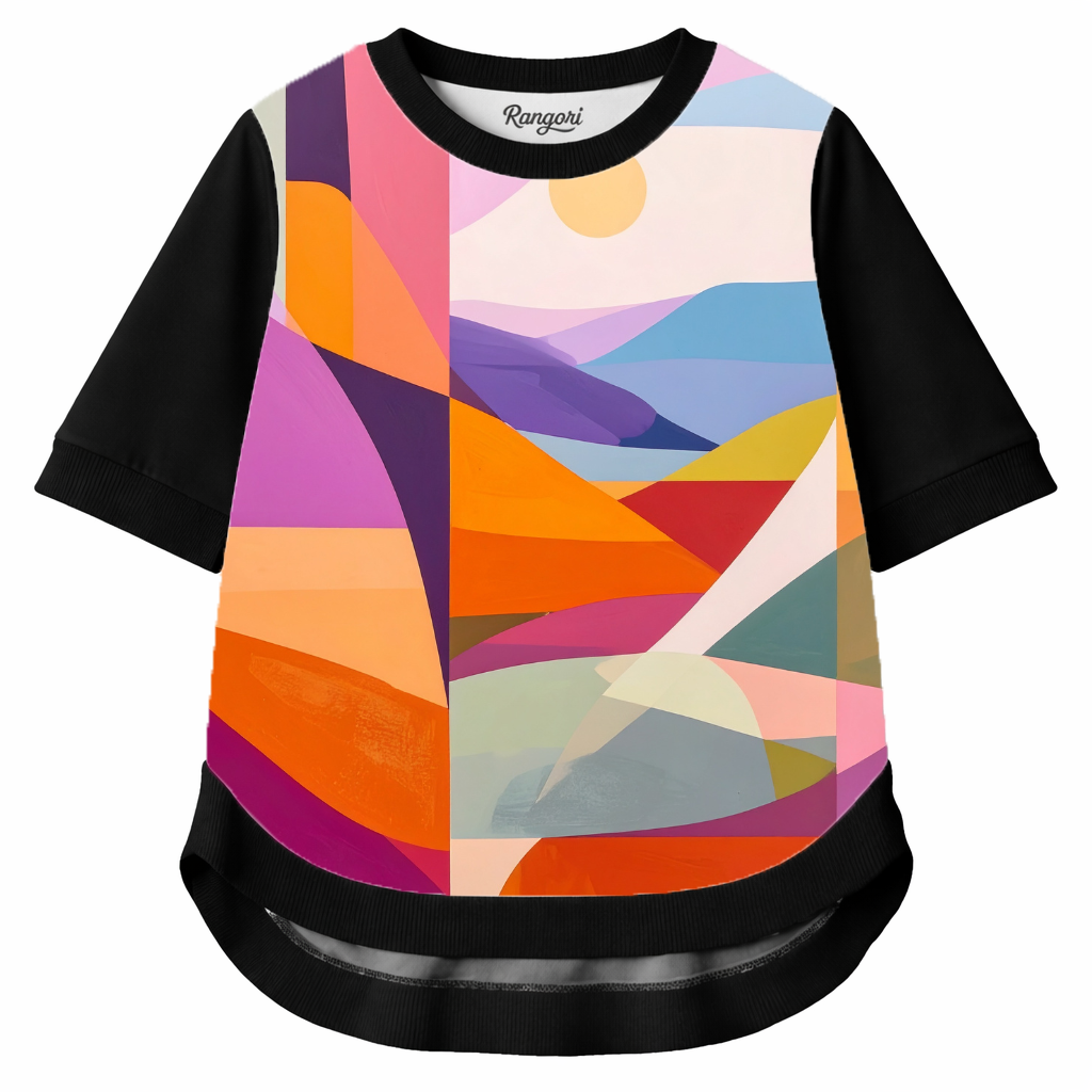 Chromatic Drift – Women Abstract Color Block T-shirt | Rangori