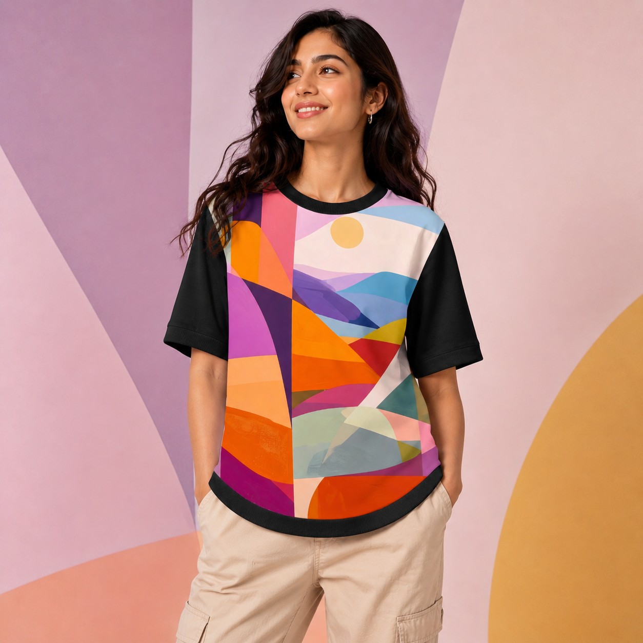 Chromatic Drift – Women Abstract Color Block T-shirt | Rangori