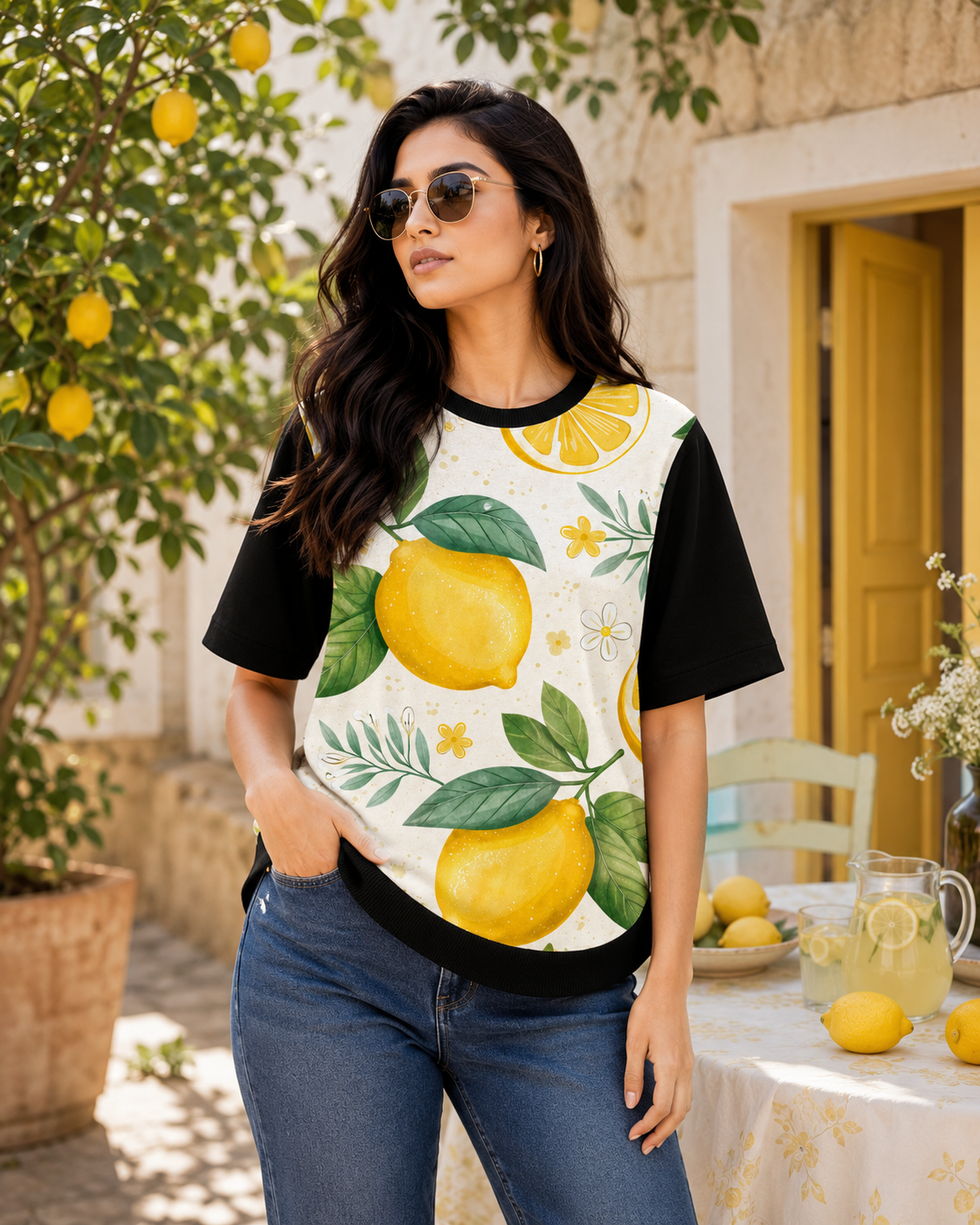 Citrus Bloom – Women Lemon Print T-shirt | Rangori