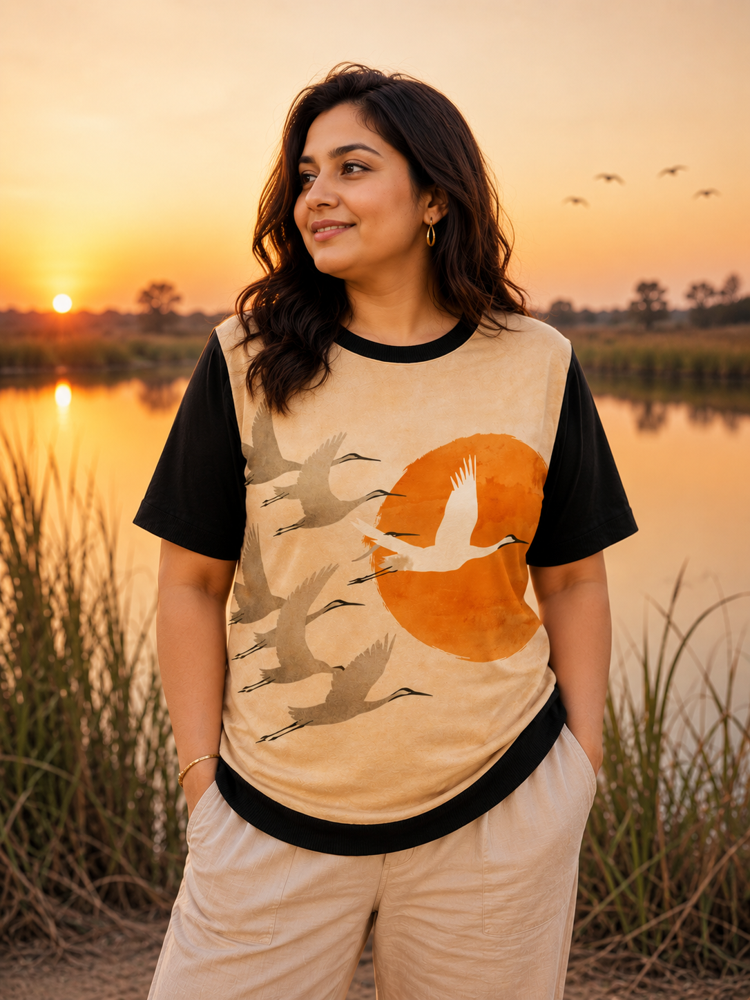 Desert Silence – Women Minimal Landscape Graphic T-shirt | Rangori