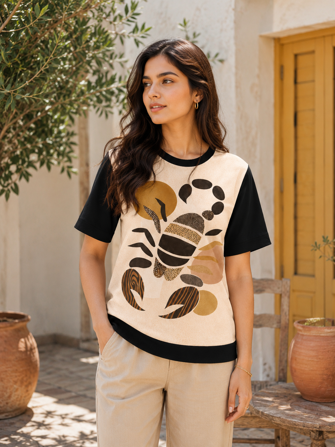 Earth Rhythm – Women Nature Inspired Abstract T-shirt | Rangori