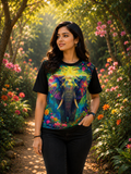 Neon Gajraaj – Women Elephant Graphic Print T-shirt | Rangori