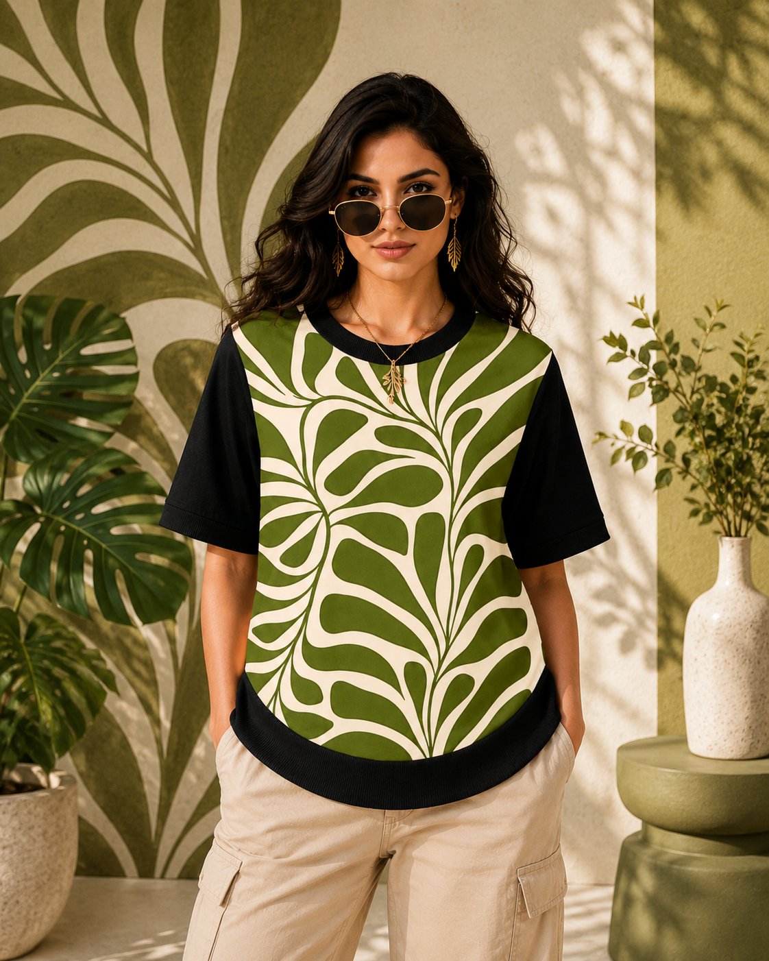 Leaf Geometry – Women Botanical Pattern T-shirt | Rangori