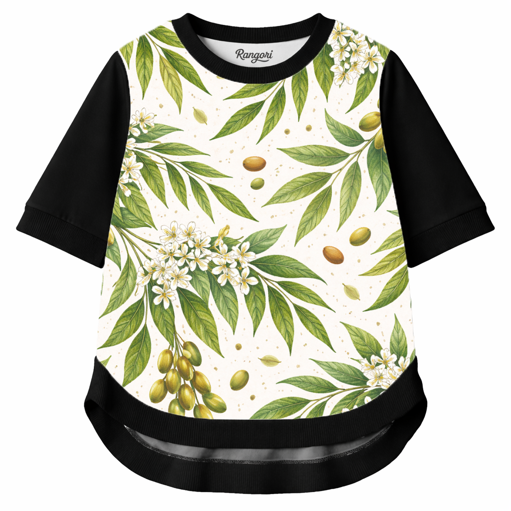 Olive Echo – Women Minimal Leaf Print T-shirt | Rangori