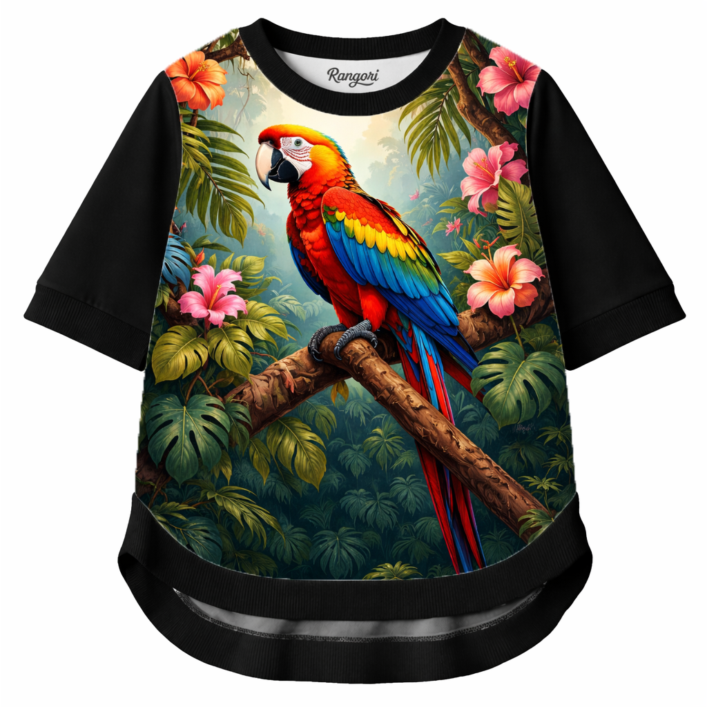 Parrot Reverie – Women Tropical Bird Print T-shirt | Rangori