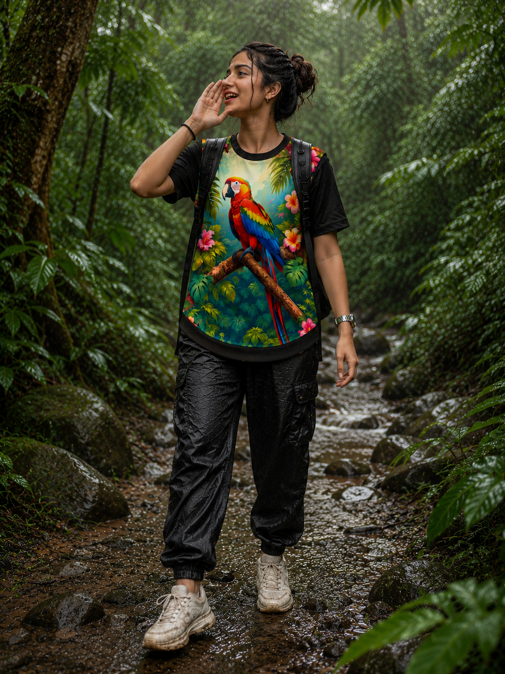 Parrot Reverie – Women Tropical Bird Print T-shirt | Rangori