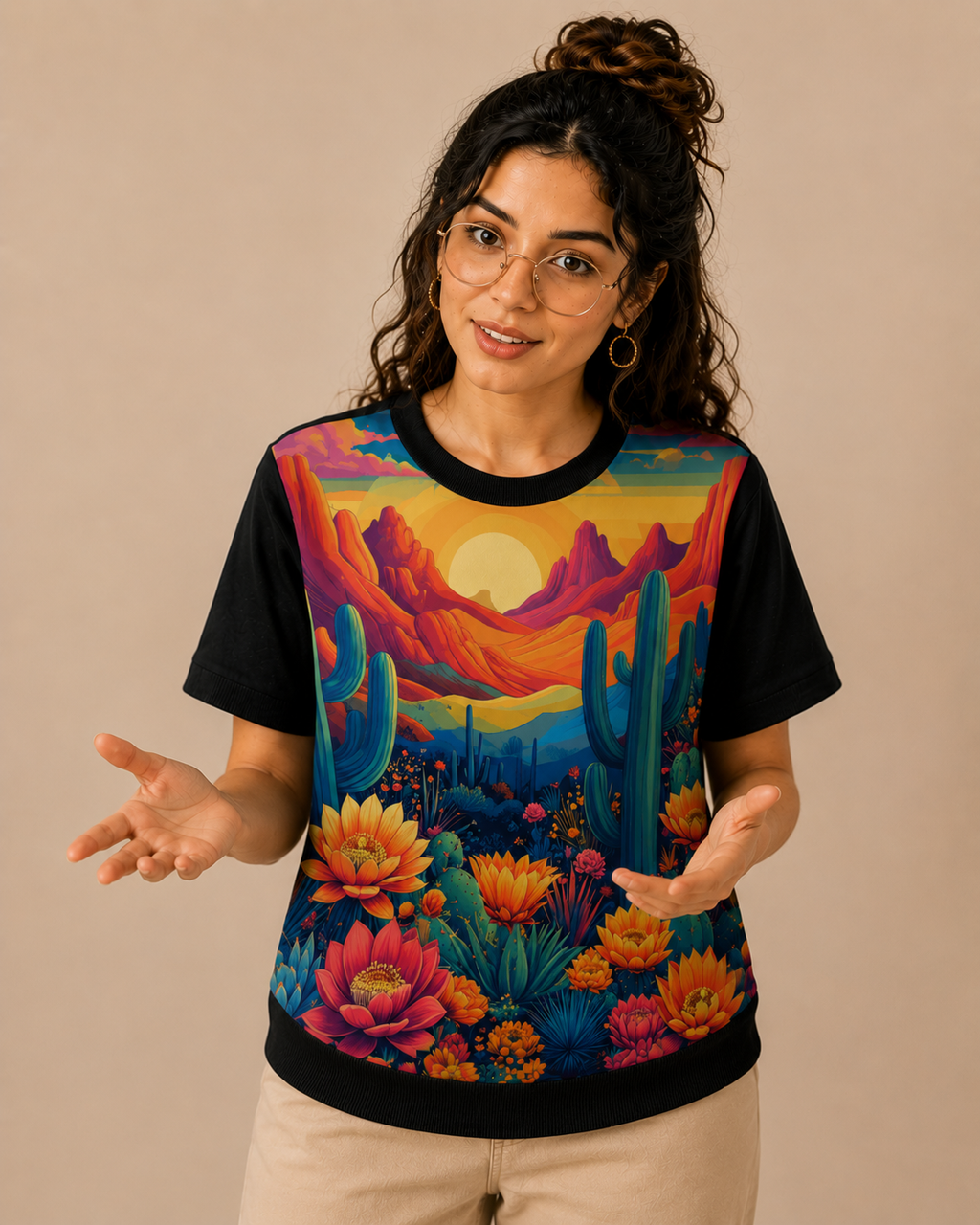 Petal Symphony – Women Vibrant Floral Print T-shirt | Rangori